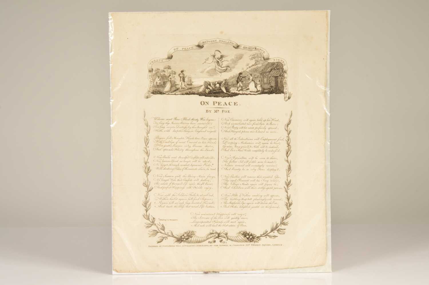 Lot 79 - An illustrated poem or broadside balled sheet "On Peace" by "Mr. Fox"  1814