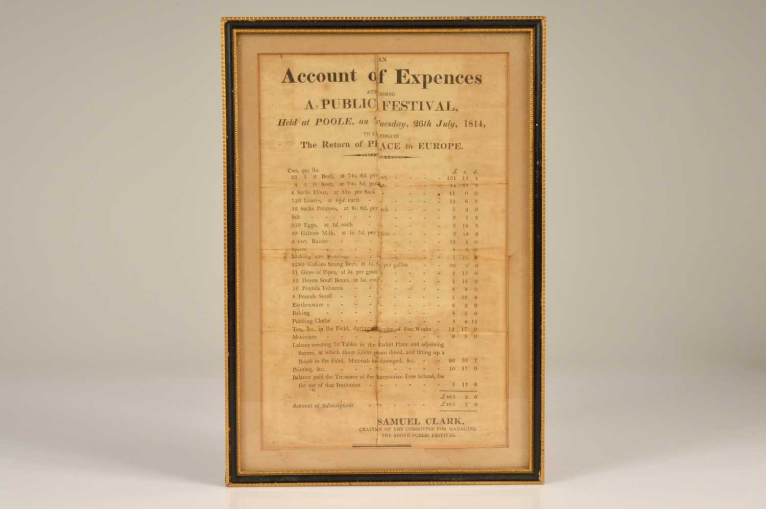 Lot 84 - A handbill relating to the 1814 "Peace Festival" at Poole in Dorset