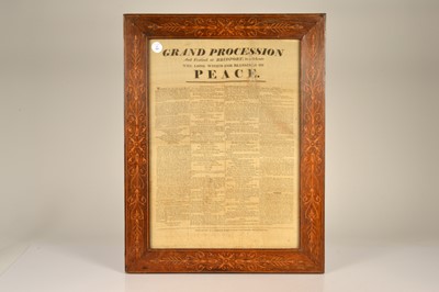 Lot 85 - A framed commemorative printed silk broadside for a "Grand Procession and Festival" 1814 at Bridport at Bridport