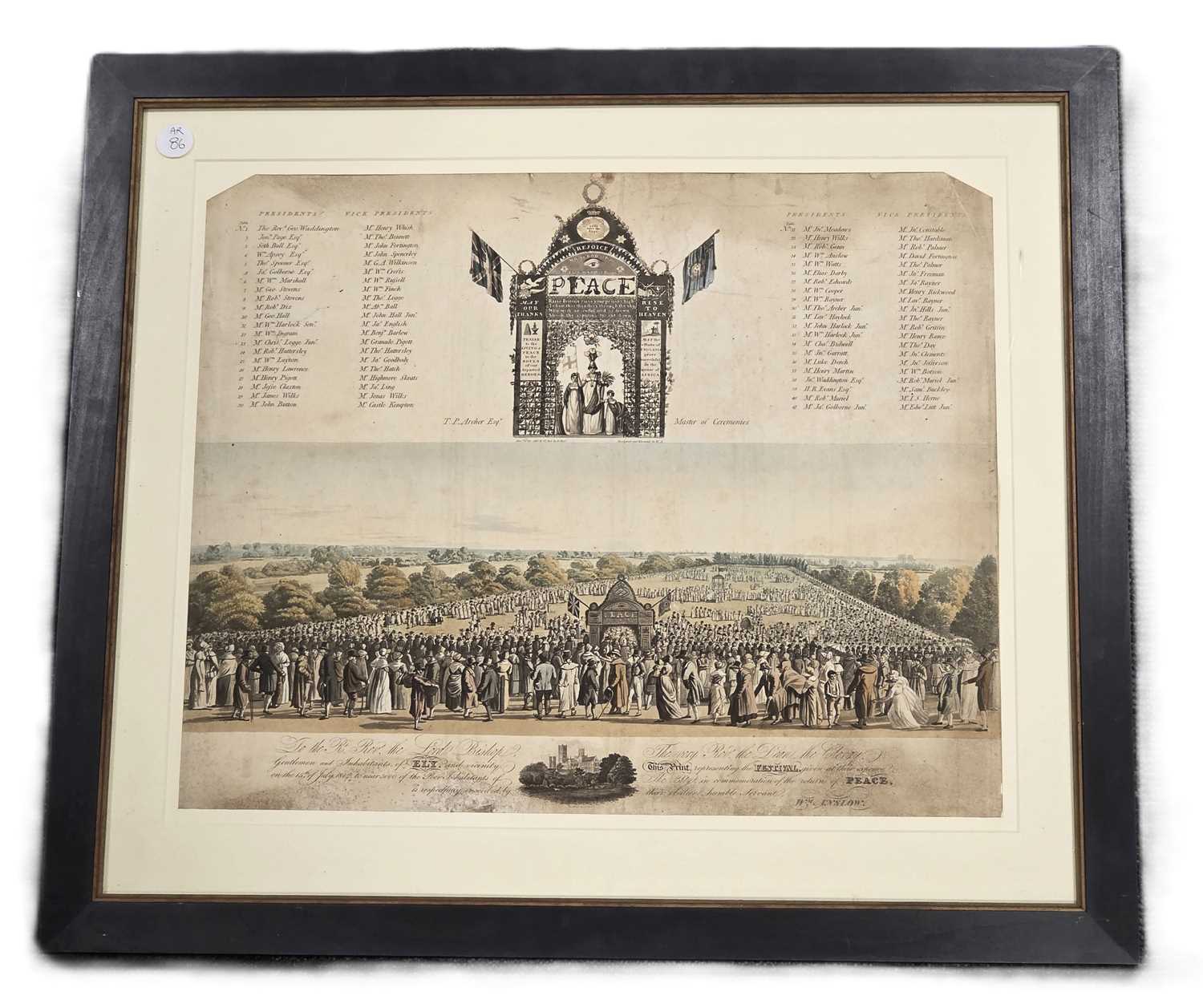 Lot 86 - A large hand-coloured print depicting the Peace Festival at Ely in Cambridgeshire 15th July 1814