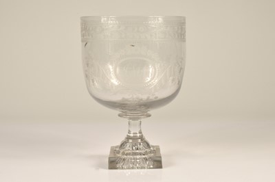 Lot 94 - A very large Regency era engraved glass rummer commemorating 'Peace' and dated '1814'