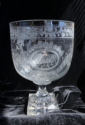 Lot 94 - A very large Regency era engraved glass rummer commemorating 'Peace' and dated '1814'