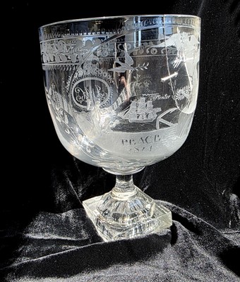 Lot 94 - A very large Regency era engraved glass rummer commemorating 'Peace' and dated '1814'