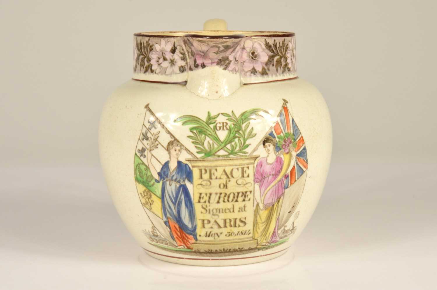 Lot 95 - An 1814 Bristol Pottery "Peace of Paris" commemorative jug