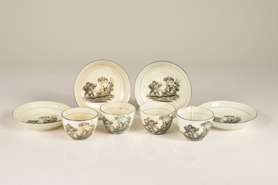 Lot 96 - Four Regency era bat printed pearlware cups and saucers commemorative of "Peace"