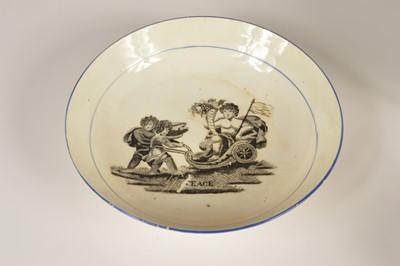 Lot 96 - Four Regency era bat printed pearlware cups and saucers commemorative of "Peace"