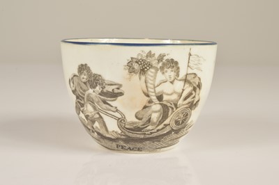Lot 96 - Four Regency era bat printed pearlware cups and saucers commemorative of "Peace"