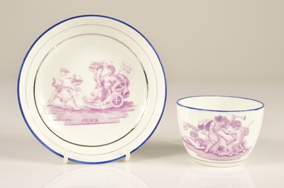 Lot 98 - A Regency era bone china cup and saucer (possibly Liverpool) Commemorating 'Peace' the 'Duke of Wellington' & 'Louis XVIII'