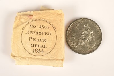Lot 119 - Regency historical medal "The Most Approved PEACE Medal 1814" in its extremely rare original printed paper wrappers