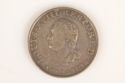 Lot 126 - Pidding's Office Cornhill "Louis XVIII Restored" 1814 siver medalet or ticket
