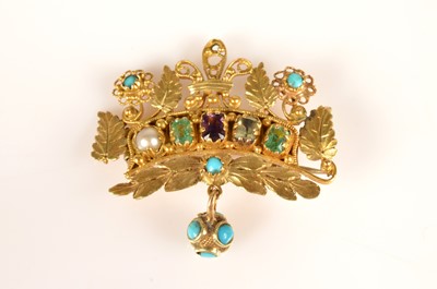 Lot 151 - A Regency era gold and gemset acrostic "PEACE" brooch from Watier's Fête of 1814
