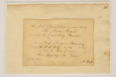 Lot 153 - An extremely rare invitation to The Prince Regent's Fête at Carlton House for the Duke of Wellington 21st July 1814