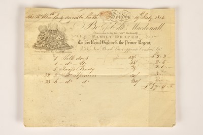 Lot 156 - Bill-head from 19th July 1814 for silk dress etc bought from Royal draper by Rt Hon Lady Augusta Leith