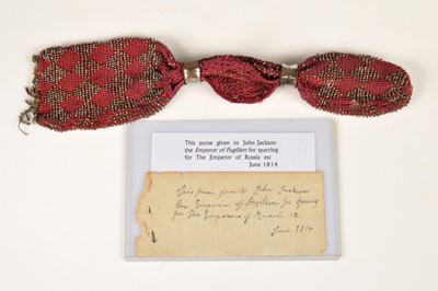 Lot 158 - Regency Pugilism - A 'purse' presented to "Gentleman" John Jackson (1769-1845) for boxing before the Tsar Alexander of Russia etc in 1814