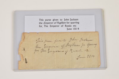 Lot 158 - Regency Pugilism - A 'purse' presented to "Gentleman" John Jackson (1769-1845) for boxing before the Tsar Alexander of Russia etc in 1814