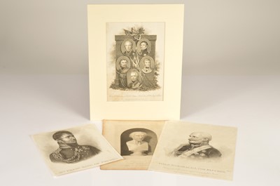 Lot 171 - A mounted engraving of Various Allied Generals, prints of Blucher etc published by Baines 1814