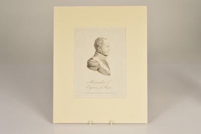 Lot 175 - A mounted portrait etching of "Alexander 1st, Emperor of Russia"
