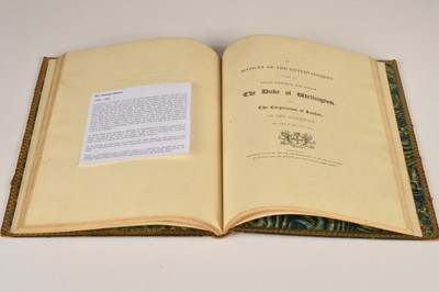 Lot 190 - The official account luxuriously bound for a Lord Mayor of the banquets given by the Corporation of London for the Allied Sovereigns & Duke of Wellington in 1814