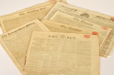 Lot 192 - Thirteen original editions of various Regency era newspapers from June July and August 1814