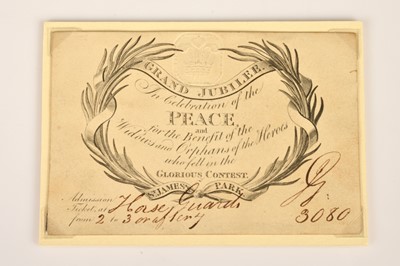 Lot 195 - A very rare original ticket to the 1st August 1814 "Grand Jubilee In Celebration of Peace"