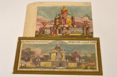 Lot 214 - "Temple of Concord" & "The Grand National Jubilee August 1st 1814 A Correct View of the revolving Temple of Concord"