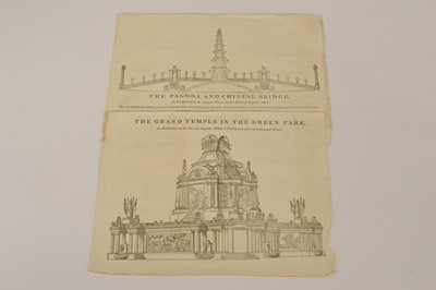 Lot 217 - A pair of woodcut prints of "The Grand Temple in the Green Park" and "The Pagoda and Chinese Bridge"
