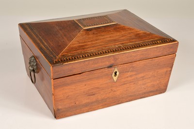 Lot 220 - A marquetry decorated mahogany work box labelled for the Jubilee Fair 1814