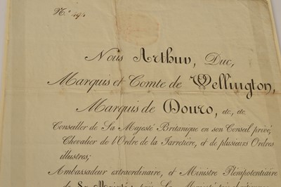Lot 222 - An exceptionally rare 1814 Passport signed by the Duke of Wellington as British Ambassador to France