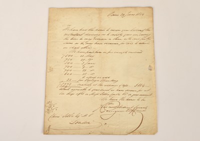 Lot 224 - An usual account made out to Christopher Idle MP (1771-1819) by Perregaux & Laffitte in Paris