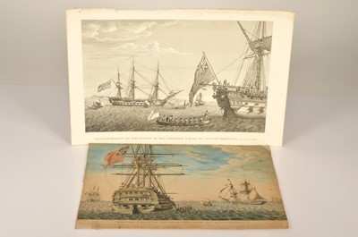 Lot 235 - Two scarce prints relating to Napoleon's surrender on HMS Bellérophon and transfer to HMS Northumberland in 1815