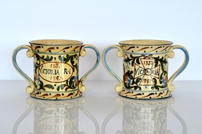 Lot 408 - Two Queen Victoria Diamond Jubilee 1897 Pottery Loving Cups