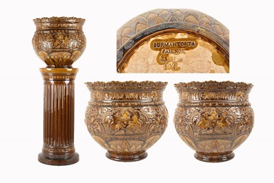 Lot 467 - A Queen Victoria Diamond Coronation Jardiniere and Stand by Burmantofts Faience