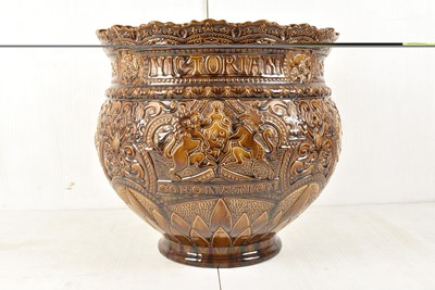 Lot 467 - A Queen Victoria Diamond Coronation Jardiniere and Stand by Burmantofts Faience