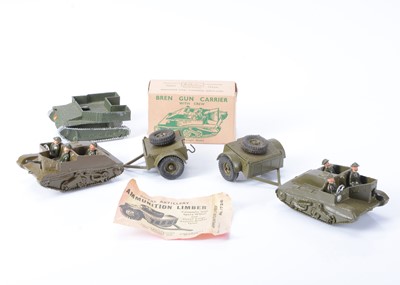 Lot 148 - Britains military vehicles comprising 2 X 1876 Bren Gun Carrier (With Crew), one with box, box G, vehicles almost mint