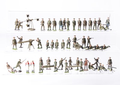 Lot 151 - A lot of loose Britains post WW2 British Army figures comprising 8pce sets 195 Infantry, Service Dress, steel helmets - 1 arm detached at wrist, and 1730 Gun Detachment