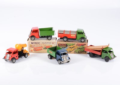 Lot 505 - Tri-ang Minic Tinplate Clockwork & Push & Go Post-War Forward Control Type Construction Vehicles