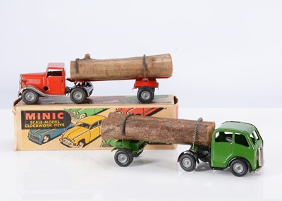 Lot 507 - Tri-ang Minic Tinplate Clockwork 74M Post-War Articulated Log Lorries