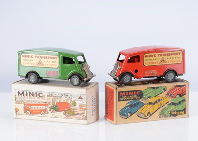 Lot 513 - Tri-ang Minic Tinplate Clockwork 103M Post-War Short Bonnet Shutter Vans