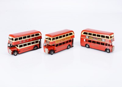 Lot 523 - Tri-ang Minic Tinplate Clockwork 60M Post-War Double Decker Buses