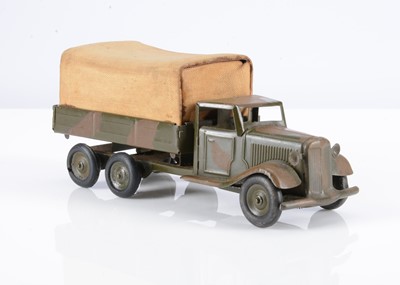 Lot 537 - A Tri-ang Minic Tinplate Clockwork 69M CF Six Wheel Army Canvas Tilt Lorry