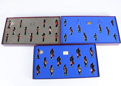 Lot 609 - Britains Limited Edition sets comprising 00102 Regimental Band Scots Dragoon Guards, 5196 Pipes & Drums of the Black Watch, 5297 Black watch Colour Party