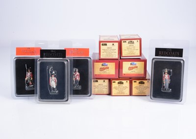 Lot 661 - W.Britain History of the British Army Redcoats series of individually boxed figures comprising 50006C Sandhurst Cadet, 2 X 50011C Black Watch Highlander, 50016C 93rd Highlander Officer