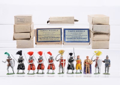 Lot 704 - Timpo foot knight figures in original individual boxes comprising King Arthur, Lancealot (3), Simon (2, inc 1 rare early version with visor)