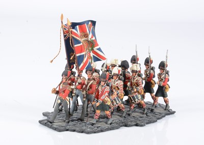 Lot 730 - Superb 60mm scale Scottish Highlanders Regimental Colours diorama on custom built base - Made in Wales