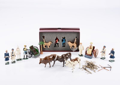 Lot 751 - Various Marlborough Military Models and Britains Indian Delhi Durbar related items comprising 2 x MMM 'rickshaws', with seated passenger (1), and walking bearers (4)