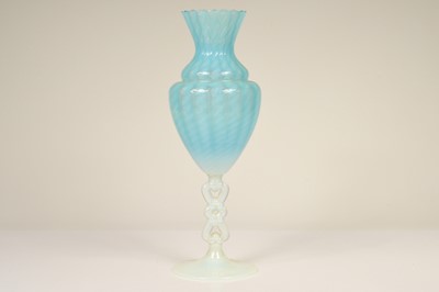 Lot 28 - A turquoise and Vaseline Facon de Venise ovoid pedestal vase