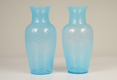 Lot 30 - A pair of early 20th Century turquoise glass shouldered vases