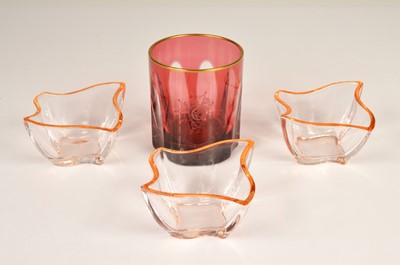 Lot 34 - A French Arthus Bertrand crystal cranberry flashed tumbler