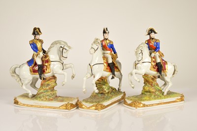Lot 50 - Three early 20th Century continental porcelain Napoleonic military figures on horseback