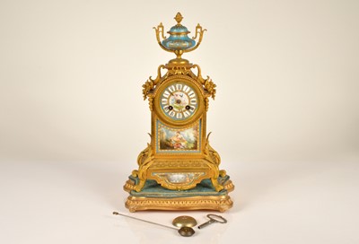 Lot 97 - A 19th century porcelain mounted gilt metal mounted clock